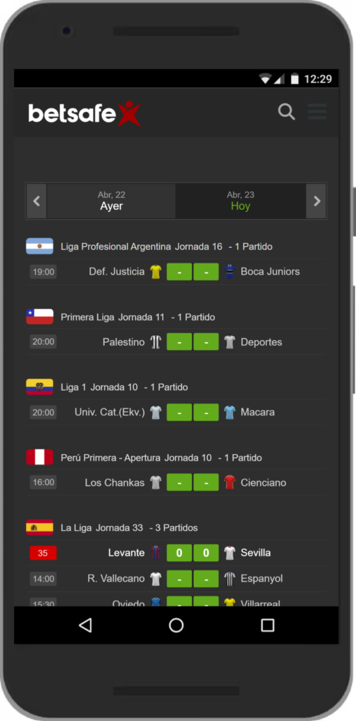 Score app Betsafe Perú 2